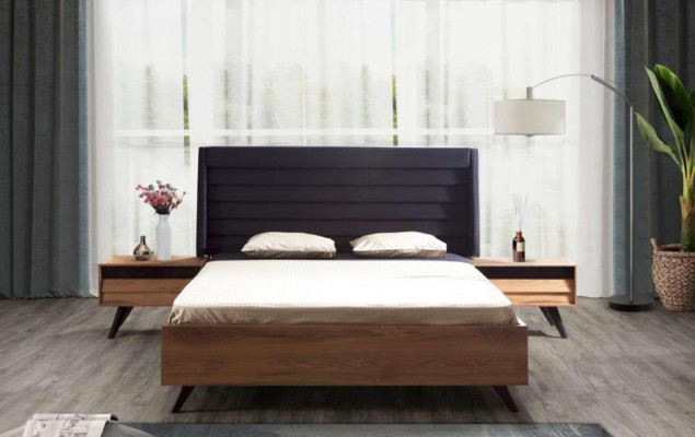 Zwart bruin bedframe tweepersoonsbed slaapkamer meubels ontwerper bed