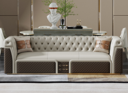 Bank Driepersoons Bankstel Stijl Modern Gestoffeerd Chesterfield Leer Bankstellen.