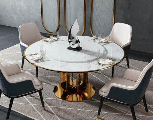 Luxe ronde tafel, ronde ontwerptafels, roestvrijstalen meubels, eettafel, eettafels nieuw