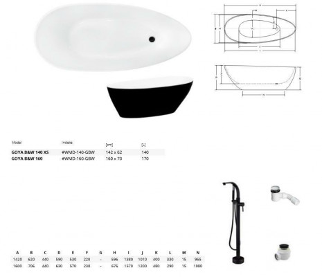 Zwarte LUXE Design Vrijstaand Bad Bad Badkuipen