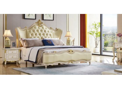 Chesterfield bed nachtkastje 3-delig set bedden slaapkamer leer massief hout