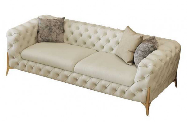 Woonkamerset Design Chesterfield leren bankstel met zitkussens, 2-delig.