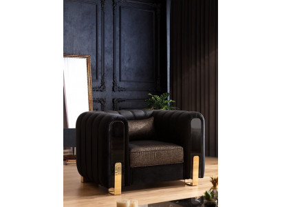 Zwarte fauteuil luxe design woonkamerstoel eenzitter modern