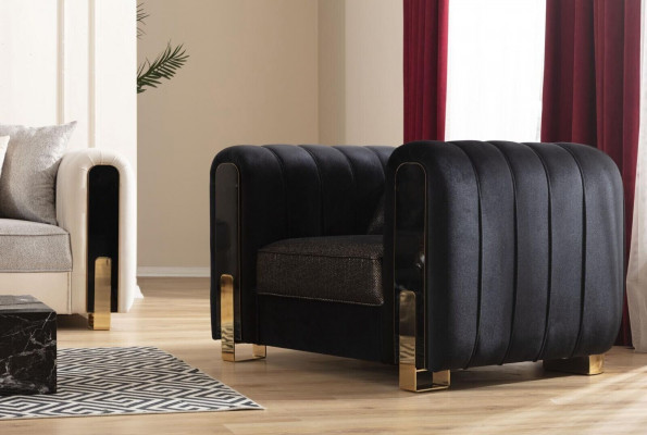 Zwarte fauteuil luxe design woonkamerstoel eenzitter modern