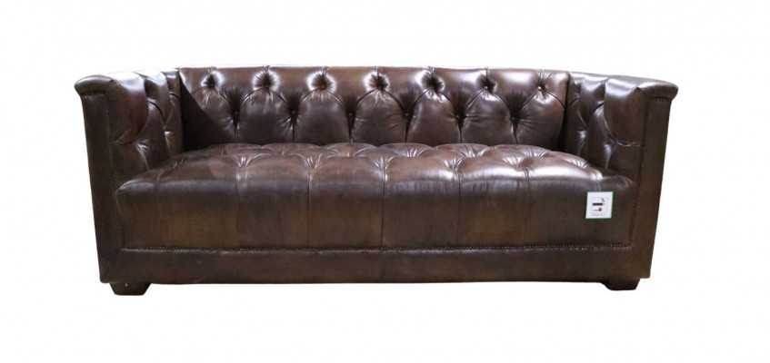 Bank 3 zits Chesterfield 3-zits Vintage Bruin Shabby Leren Bankstel