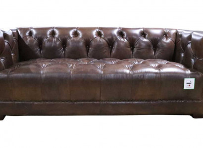 Bank 3 zits Chesterfield 3-zits Vintage Bruin Shabby Leren Bankstel