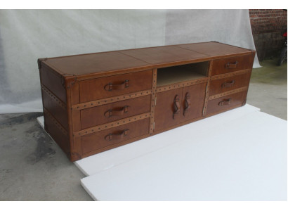 Vintage commode dressoir lederen tv-lageboard kist oude look stijl koffietafel