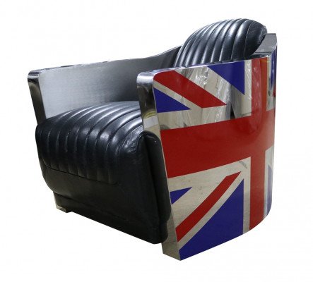 Echtlederen Vintage leren fauteuil Decoratieve designstoel Rocket Union Jack Vintage