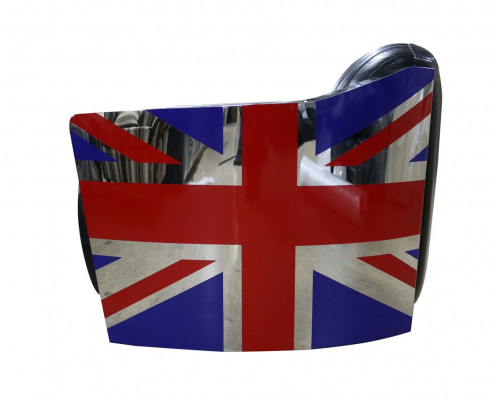 Echtlederen Vintage leren fauteuil Decoratieve designstoel Rocket Union Jack Vintage