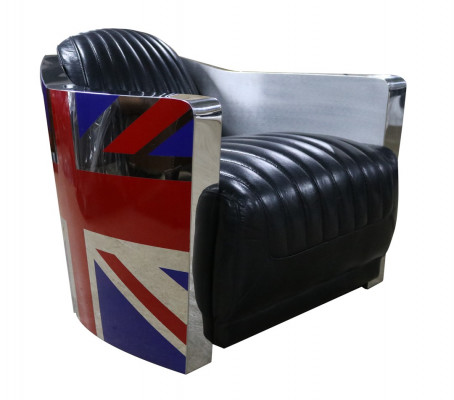 Echtlederen Vintage leren fauteuil Decoratieve designstoel Rocket Union Jack Vintage