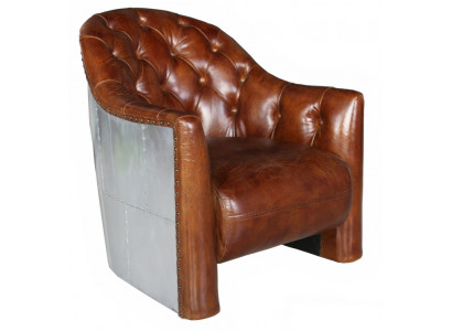 Aviator Chesterfield Vintage Leren Stoel Loungestoel Cocktailsessel vintage