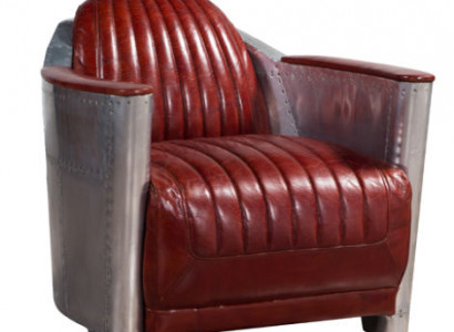 Bank Fauteuil Echt-lederen bank club Lounge Retro Aviator Vintage Aluminium Vliegtuig