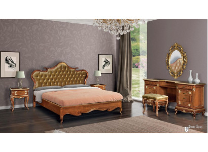 Slaapkamer Bed Nachtkastje Kaptafel Kruk Gestoffeerd Bed Tweepersoonsbed Set 5-dlg