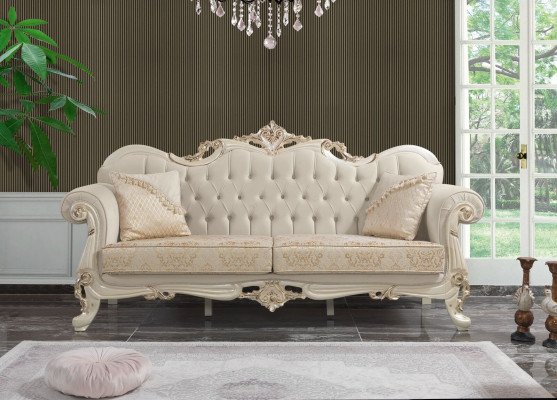 Dries-zitsbank 3-zits stoffen bank gestoffeerde bank Beige stof Chesterfield.