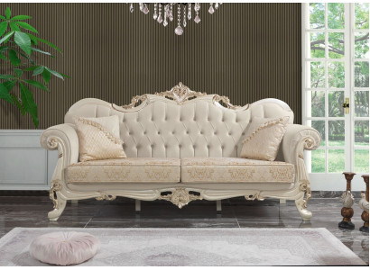 Dries-zitsbank 3-zits stoffen bank gestoffeerde bank Beige stof Chesterfield.