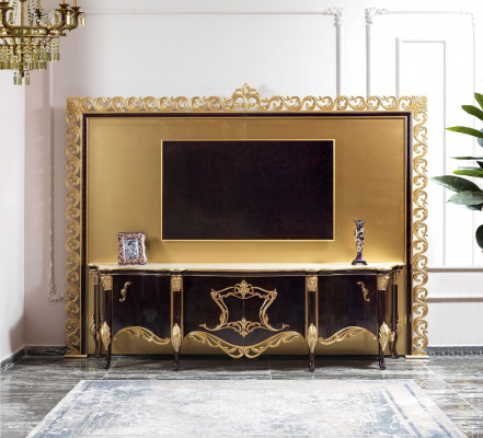 TV-stand Sideboard RTV Lowboard Hout Goud Woonkamertafel Luxe