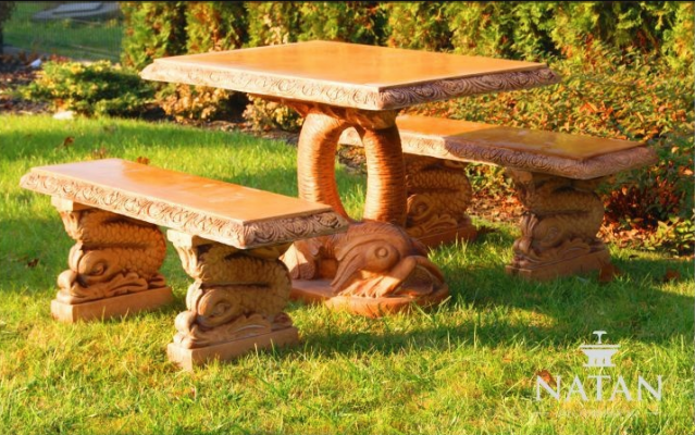 Antiek tuinmeubilair in rustieke stijl Steen tafels Terras visvormige tafel SIMPEL.