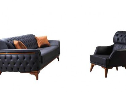 Zwarte Chesterfield Designer Loungebank Luxe Leren Bank Designer Fauteuil