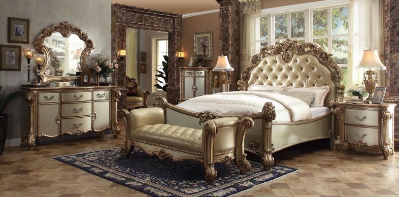 Bed 2x Nightstand 3-piece. Classic bedroom set luxury Baroque Rococo.  Bed 2x Nachtkastje 3-delig. Klassieke slaapkamerset luxe Barok Rococo.