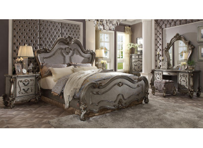 Chesterfield Barok Bed Tweepersoonsbed 2x Nachtkastjes Houten Design Bedden