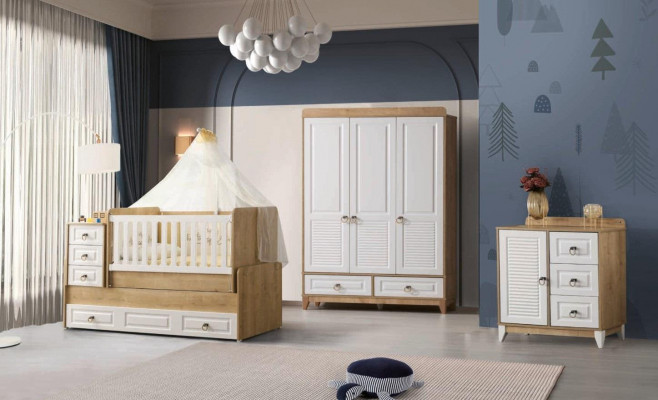 Compleet kinderkamer set Bed Kledingkast Ladenkast Licht 3-delig Nieuw