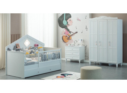 Babybedsetje Box Bed Wit Hout Set 3-delig