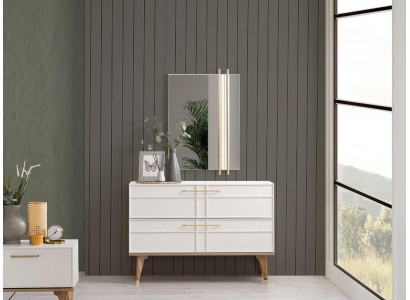 Commode met spiegel slaapkamer console hout wit set 2-delig modern