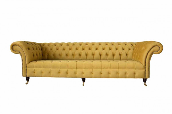 Eleganz Design Bank 4-Zitsbank Gestoffeerde Luxe Textiel Chesterfield Banken Geel