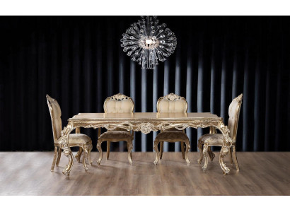 Gouden eetkamerset Ontwerper Rechthoekige eettafel met x4 Chesterfield stoelen 5-delige set