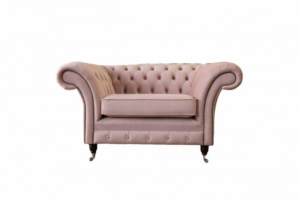 Chesterfield Design Fauteuil Roze Bekleding Luxe Stoffen Bankstellen 1-Zits