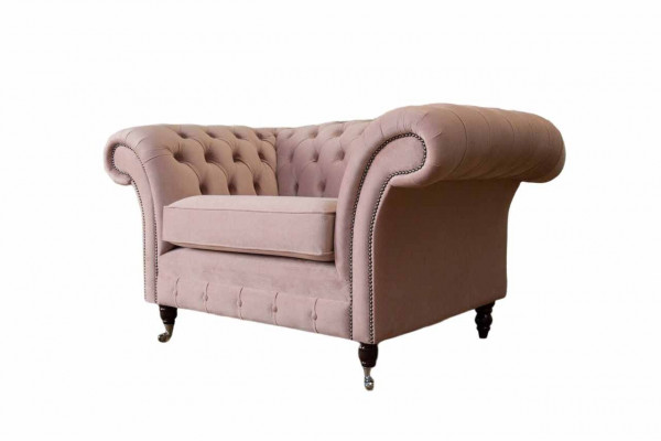 Chesterfield Design Fauteuil Roze Bekleding Luxe Stoffen Bankstellen 1-Zits