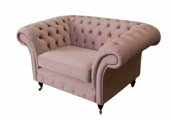 Chesterfield Design Fauteuil Roze Bekleding Luxe Stoffen Bankstellen 1-Zits