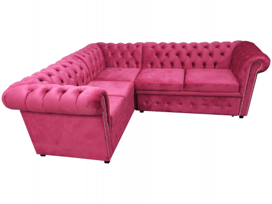 Luxe hoekbank L-vorm Chesterfield bank Stof Roze Bank Modern Banken