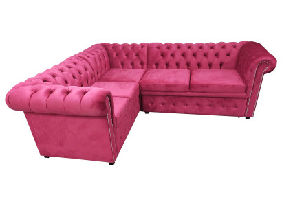 Luxe hoekbank L-vorm Chesterfield bank Stof Roze Bank Modern Banken