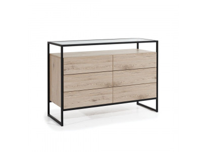 Bruine slaapkamercommode met 3 laden, modern houten dressoir meubels