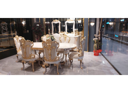 Luxe bankmeubels Eettafel Barok eethoek Set Tafel + 6x Stoel