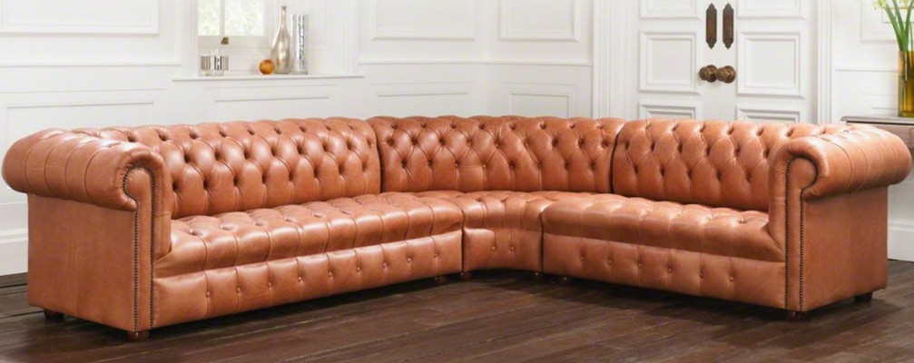 Woonlandschap hoekbank Chesterfield lederen hoekbank bank bekleding hoek