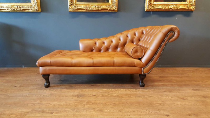 Chesterfield Ligstoelen en Ottomaanse Bank van echt leer Relax Chaise Nieuw