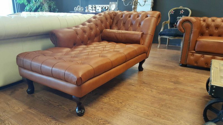 Chesterfield Ligstoelen en Ottomaanse Bank van echt leer Relax Chaise Nieuw