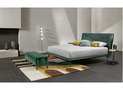 Tweepersoonsbedframe Luxe slaapkamerbed Tweepersoonsbed Hout Groen Leer Bedden Nieuw