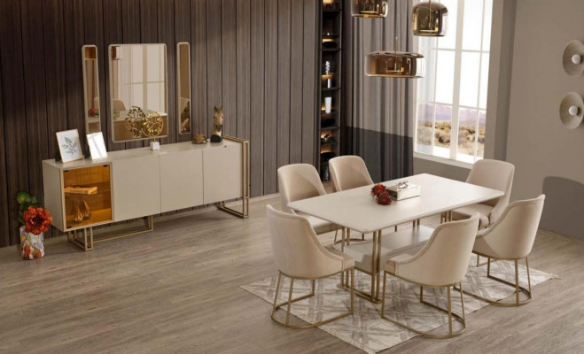 Luxe eetkamerset eettafel + 6x stoelen + dressoir + 3x spiegel 11-delig