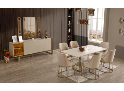 Luxe eetkamerset eettafel + 6x stoelen + dressoir + 3x spiegel 11-delig