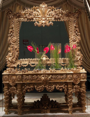 Console Sideboard Tafel Ladenkast Echt hout Snijwerk Spiegel Antieke Stijl Italië