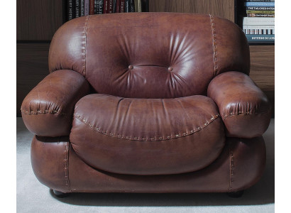 Vintage lederen fauteuil woonkamer echt leer bekleding televisie Italiaanse meubels nieuw