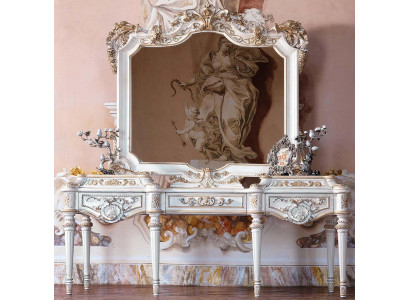 Luxe witte console tafel en spiegel met gesneden frame