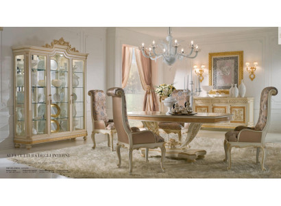 Luxe eetkamerset eetkamer eettafel stoel vitrine dressoir set 7-delig beige