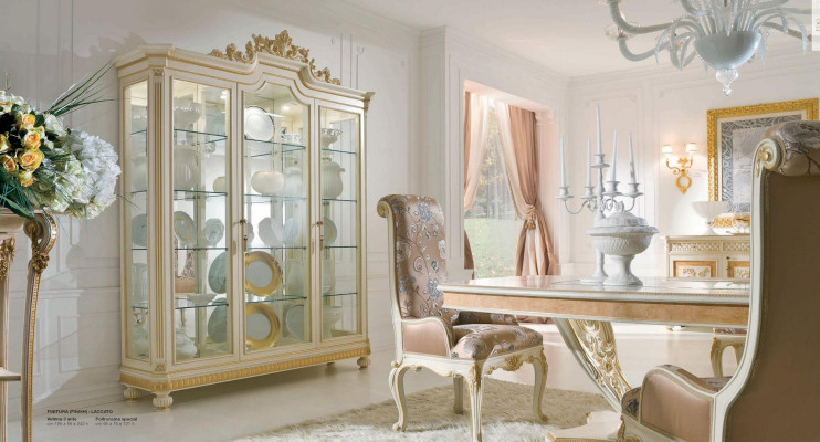 Luxe eetkamerset eetkamer eettafel stoel vitrine dressoir set 7-delig beige