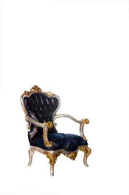 Luxe fauteuil Klassieke troonstoel Fauteuil Barok fluweel Blauw Goud