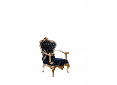 Luxe fauteuil Klassieke troonstoel Fauteuil Barok fluweel Blauw Goud