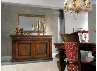 Massief houten dressoir met spiegel Sideboard dressoirset Italiaanse meubels 2-delig.